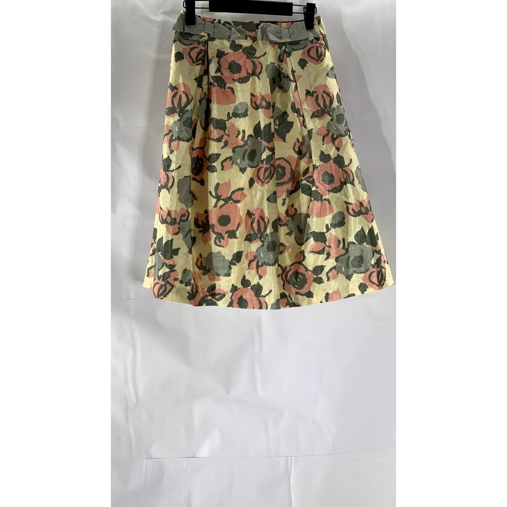 ASOS Women's Tan-Gray Floral Pleated A-Line Knee Length Skirt SZ 2